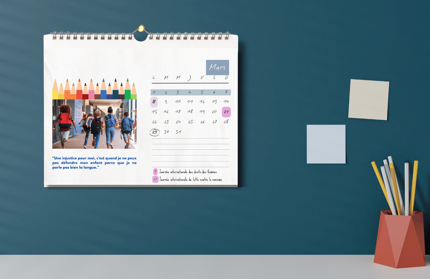 calendrier 2027, mois de mars, femmes